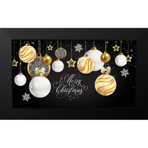 Merry Christmas Gold Black Modern Wood Framed Art Print by P.S. Art Studios