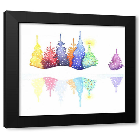 Holiday Trees Black Modern Wood Framed Art Print by P.S. Art Studios