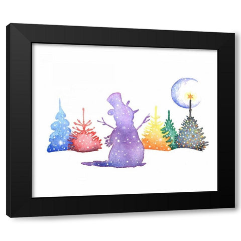 Holiday Snowman Black Modern Wood Framed Art Print with Double Matting by P.S. Art Studios