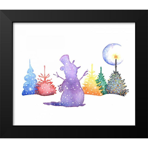 Holiday Snowman Black Modern Wood Framed Art Print by P.S. Art Studios