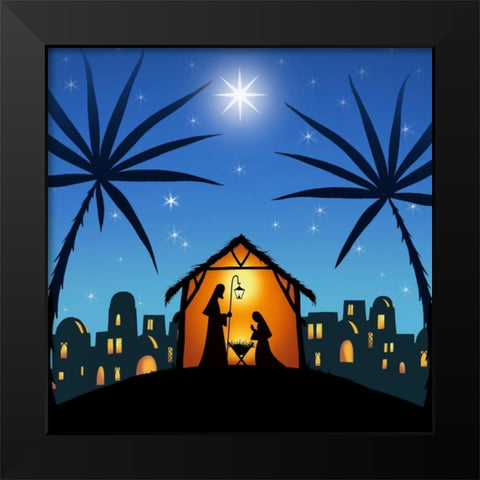 In a Manger Black Modern Wood Framed Art Print by P.S. Art Studios