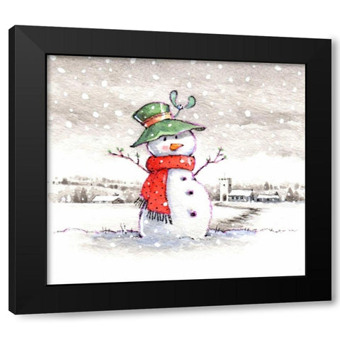 Snow Fun Black Modern Wood Framed Art Print by P.S. Art Studios