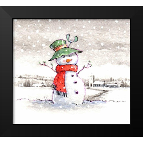 Snow Fun Black Modern Wood Framed Art Print by P.S. Art Studios