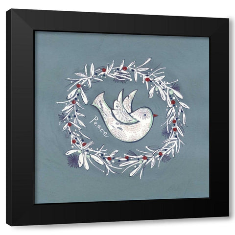 Bird Wreath Black Modern Wood Framed Art Print with Double Matting by P.S. Art Studios
