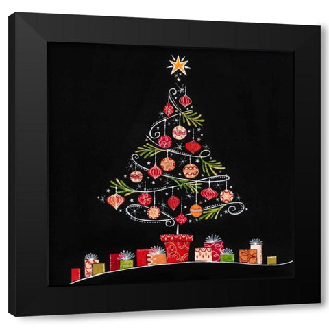 Christmas Tree Black Modern Wood Framed Art Print with Double Matting by P.S. Art Studios