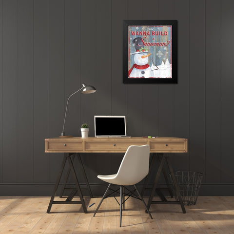 Build a Snowman Black Modern Wood Framed Art Print by P.S. Art Studios