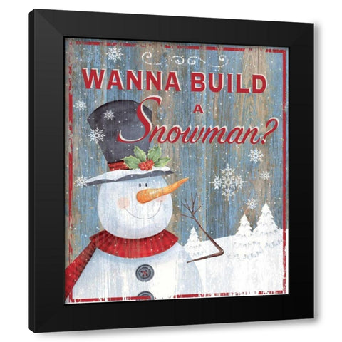 Build a Snowman Black Modern Wood Framed Art Print by P.S. Art Studios