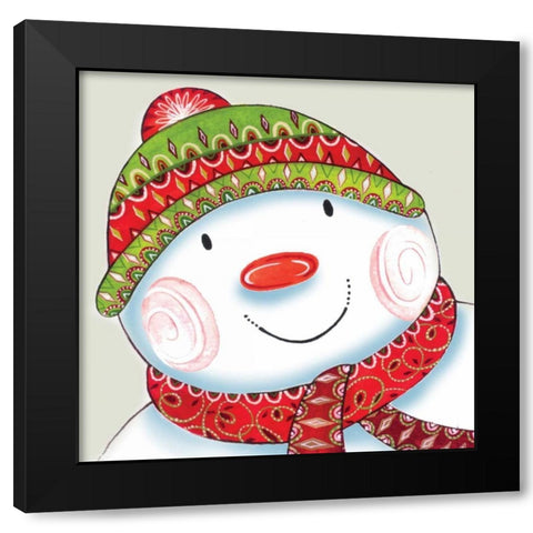 Happy Snowman Black Modern Wood Framed Art Print with Double Matting by P.S. Art Studios