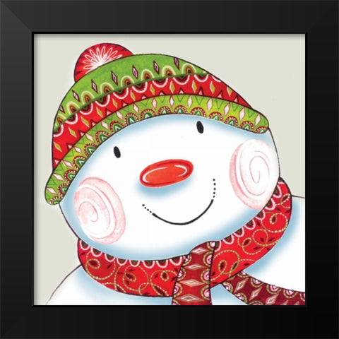 Happy Snowman Black Modern Wood Framed Art Print by P.S. Art Studios