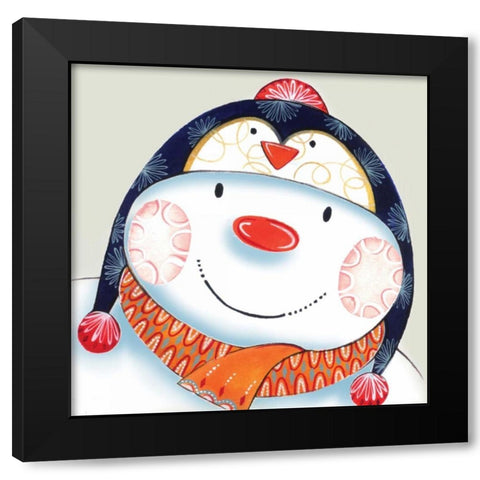 Penguin Snowman Black Modern Wood Framed Art Print with Double Matting by P.S. Art Studios