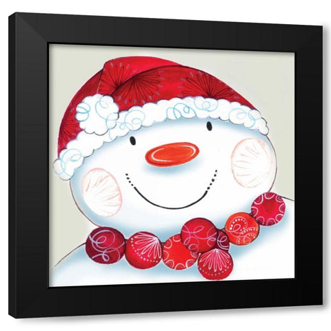 Holiday Snowman Black Modern Wood Framed Art Print with Double Matting by P.S. Art Studios