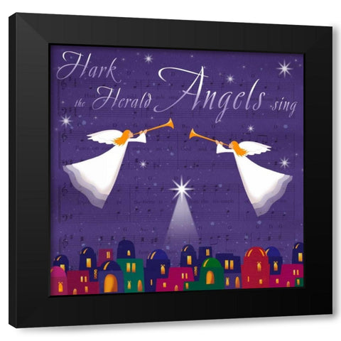 Hark the Herald Angles Black Modern Wood Framed Art Print by P.S. Art Studios
