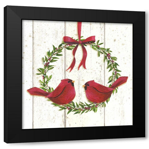 Cardinal Wreath Black Modern Wood Framed Art Print with Double Matting by P.S. Art Studios