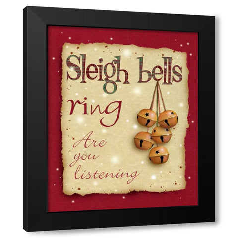Sleigh Bells Black Modern Wood Framed Art Print by P.S. Art Studios