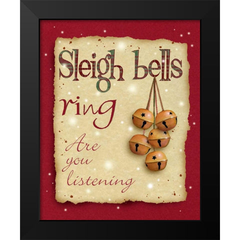 Sleigh Bells Black Modern Wood Framed Art Print by P.S. Art Studios