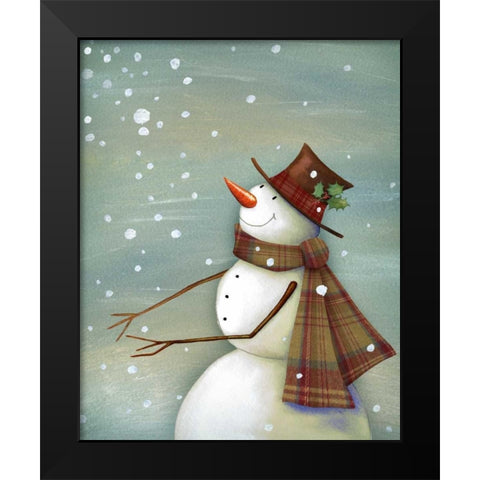 Christmas Magic Snowman Black Modern Wood Framed Art Print by P.S. Art Studios