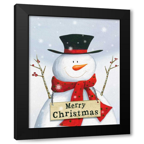 Merry Christmas Snowman Black Modern Wood Framed Art Print by P.S. Art Studios