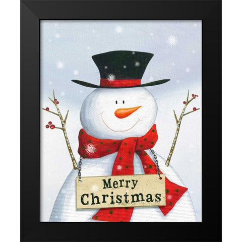 Merry Christmas Snowman Black Modern Wood Framed Art Print by P.S. Art Studios