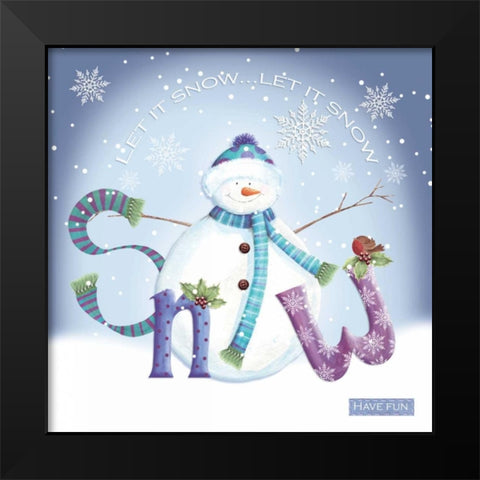 Snowman Snow Black Modern Wood Framed Art Print by P.S. Art Studios