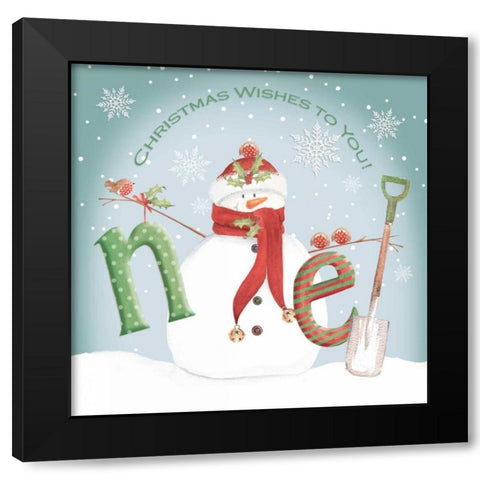 Snowman Noel Black Modern Wood Framed Art Print by P.S. Art Studios