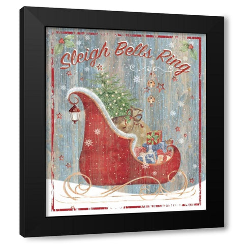 Sleigh Bells Black Modern Wood Framed Art Print by P.S. Art Studios