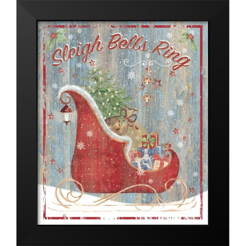 Sleigh Bells Black Modern Wood Framed Art Print by P.S. Art Studios