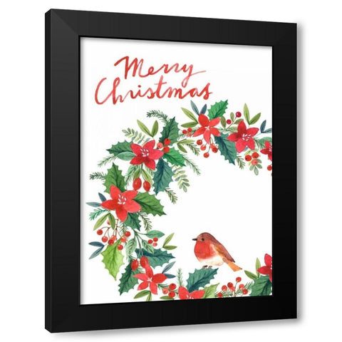 Merry Christmas Wreath Black Modern Wood Framed Art Print with Double Matting by P.S. Art Studios