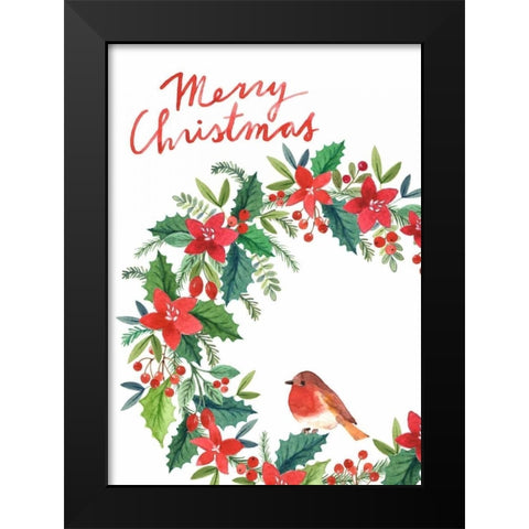 Merry Christmas Wreath Black Modern Wood Framed Art Print by P.S. Art Studios