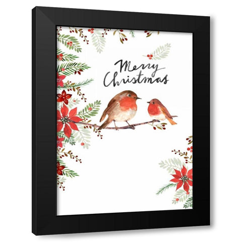 Merry Christmas Birds Black Modern Wood Framed Art Print by P.S. Art Studios