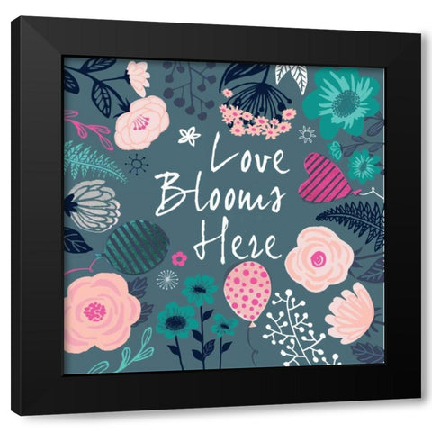 Love Blooms Here Black Modern Wood Framed Art Print with Double Matting by P.S. Art Studios