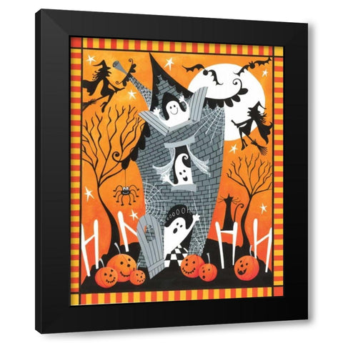 Haunted House Ghosts Black Modern Wood Framed Art Print with Double Matting by P.S. Art Studios