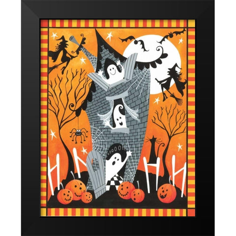 Haunted House Ghosts Black Modern Wood Framed Art Print by P.S. Art Studios