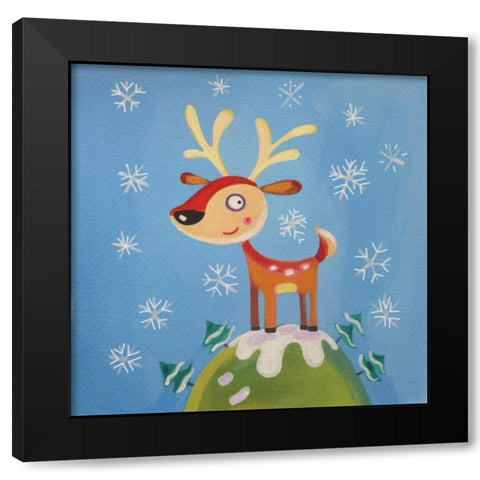 Mountain Top Reindeer Black Modern Wood Framed Art Print by P.S. Art Studios