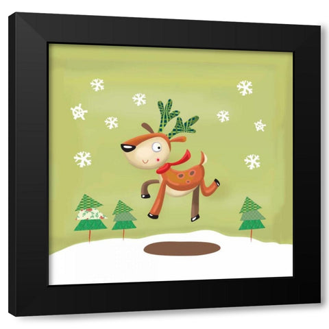 Playful Reindeer Black Modern Wood Framed Art Print by P.S. Art Studios