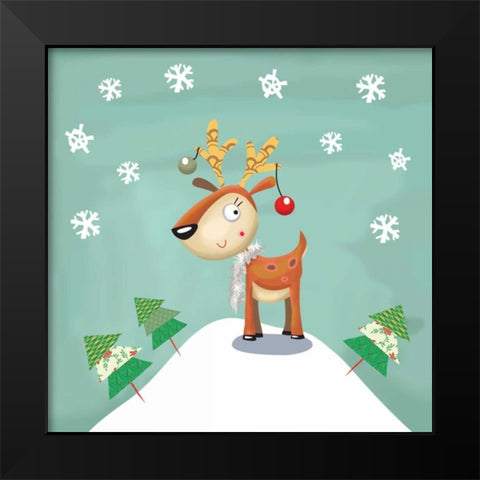 Snowy Reindeer Black Modern Wood Framed Art Print by P.S. Art Studios