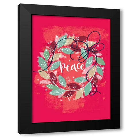 Peace Wreath Black Modern Wood Framed Art Print by P.S. Art Studios