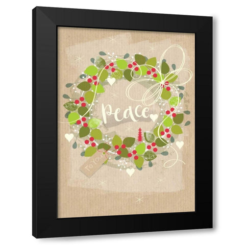 Peace Wreath Black Modern Wood Framed Art Print by P.S. Art Studios