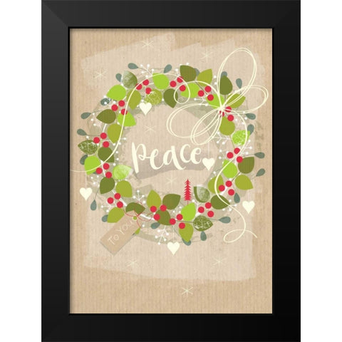 Peace Wreath Black Modern Wood Framed Art Print by P.S. Art Studios