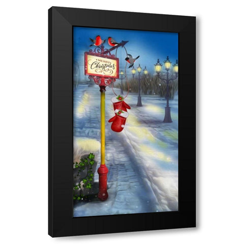 Merry Christmas Black Modern Wood Framed Art Print with Double Matting by P.S. Art Studios