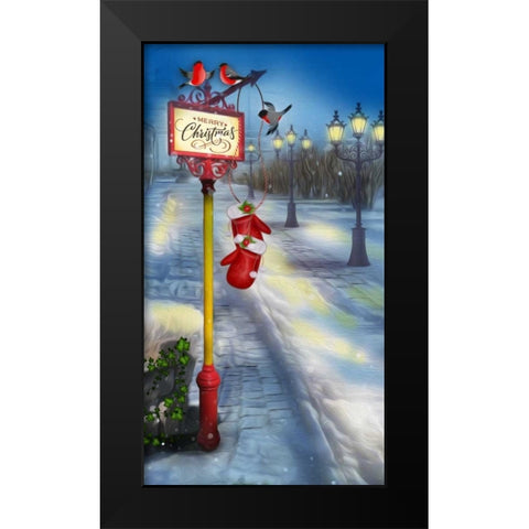 Merry Christmas Black Modern Wood Framed Art Print by P.S. Art Studios