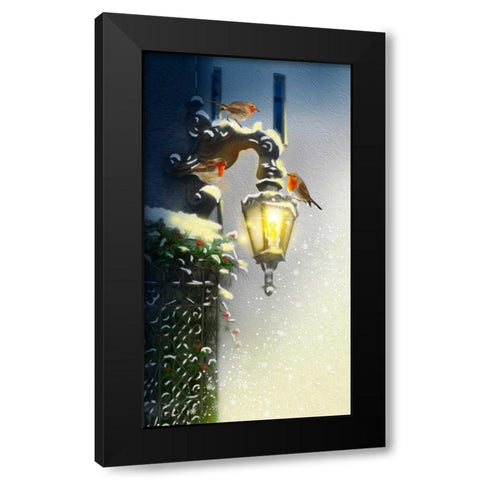 Holiday Birds Black Modern Wood Framed Art Print with Double Matting by P.S. Art Studios