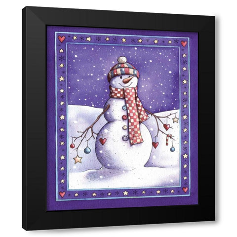 Holiday Snowman Black Modern Wood Framed Art Print by P.S. Art Studios