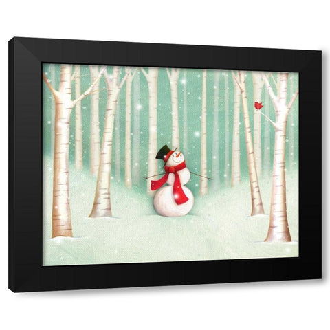 Holiday Joys Snowman Black Modern Wood Framed Art Print by P.S. Art Studios