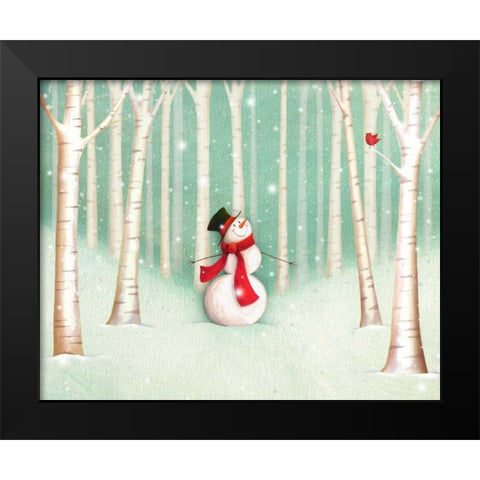 Holiday Joys Snowman Black Modern Wood Framed Art Print by P.S. Art Studios