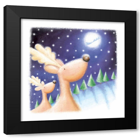 Reindeer Black Modern Wood Framed Art Print by P.S. Art Studios