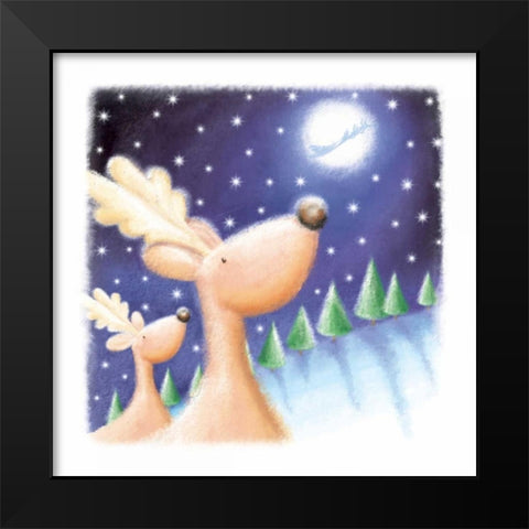Reindeer Black Modern Wood Framed Art Print by P.S. Art Studios