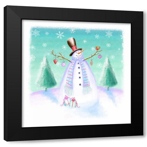 Holiday Snowman Black Modern Wood Framed Art Print with Double Matting by P.S. Art Studios