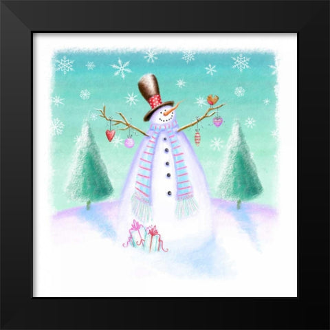 Holiday Snowman Black Modern Wood Framed Art Print by P.S. Art Studios