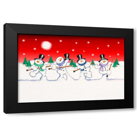 Dancing Snowmen Black Modern Wood Framed Art Print with Double Matting by P.S. Art Studios