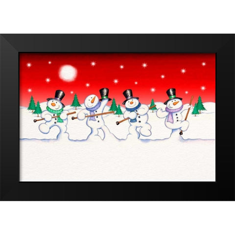 Dancing Snowmen Black Modern Wood Framed Art Print by P.S. Art Studios